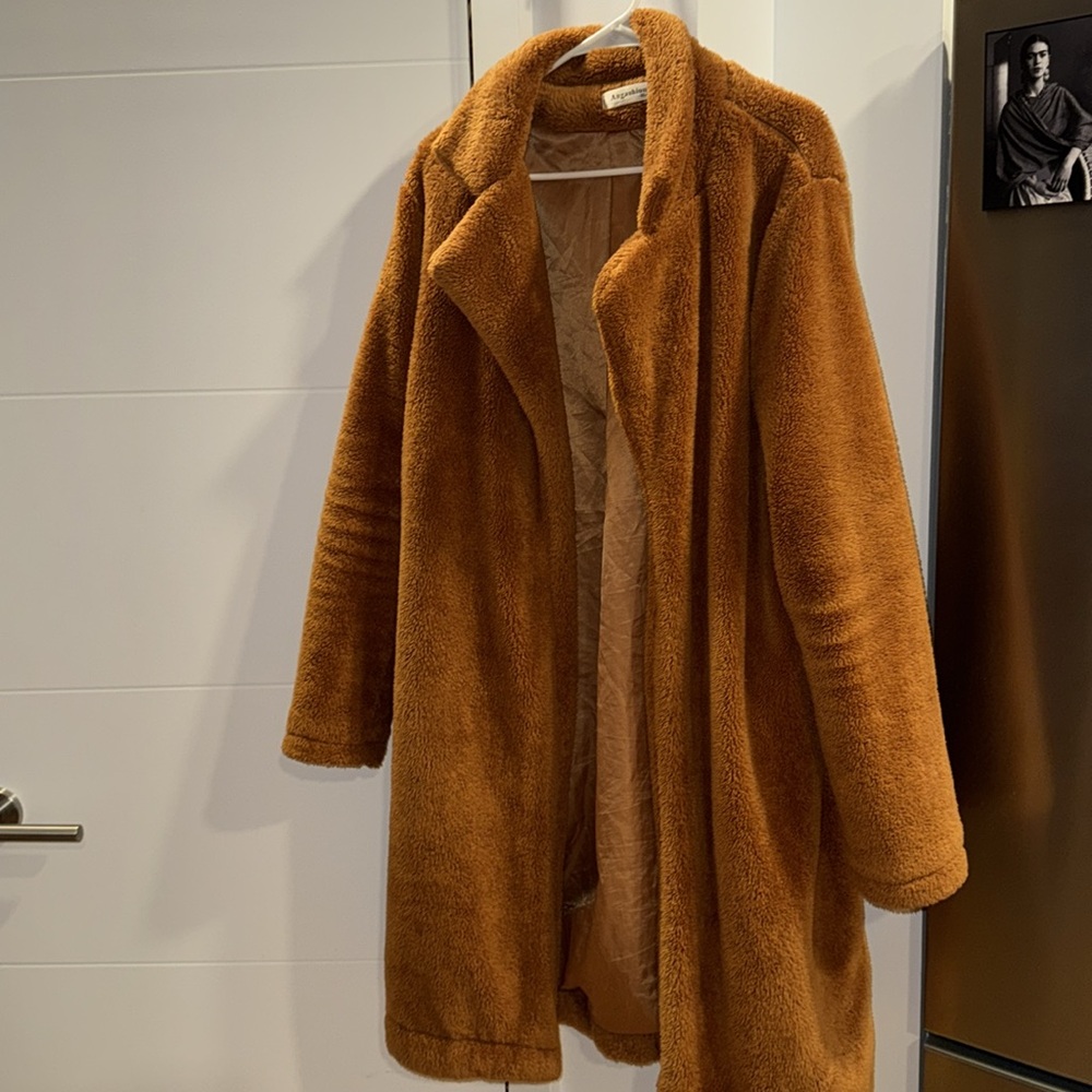 Angashion fuzzy fleece faux fur coat